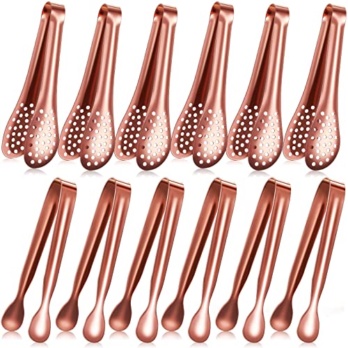 Vesici 12 Pieces Mini Serving Tongs Small Tongs Serving Utensils, Ice Tongs Mini Sugar Tongs, Small Tongs for Appetizers, 5 Inch(Rose Gold)