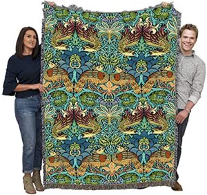 pure country weavers william morris dragon and peacock blanket - arts & crafts - gift tapestry throw woven from cotton - made in the usa (72x54)