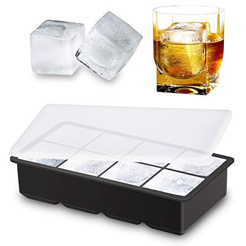 Alinana Ice Cube Tray with Lid, BPA Free Food Grade Ice Cube Molds for Whiskey, Large Silicone Ice Cube Tray for Cocktails