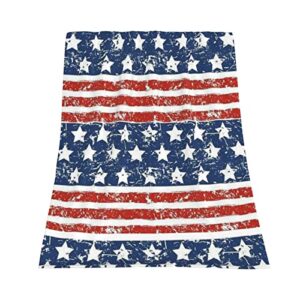 Independence Day Blanket 4th of July USA Flag Day Theme Blanket Super Soft Throw Blankets Red and White Stripes Stars Lightweight Cozy Warm Flannel Fleece Blankets for Sofa Bed Couch 50"x60"