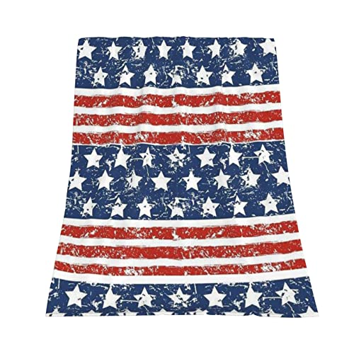 Independence Day Blanket 4th of July USA Flag Day Theme Blanket Super Soft Throw Blankets Red and White Stripes Stars Lightweight Cozy Warm Flannel Fleece Blankets for Sofa Bed Couch 50"x60"