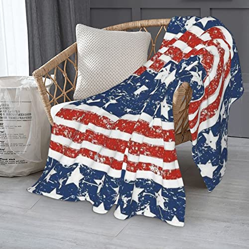 Independence Day Blanket 4th of July USA Flag Day Theme Blanket Super Soft Throw Blankets Red and White Stripes Stars Lightweight Cozy Warm Flannel Fleece Blankets for Sofa Bed Couch 50"x60"