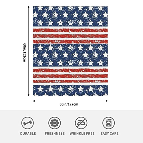 Independence Day Blanket 4th of July USA Flag Day Theme Blanket Super Soft Throw Blankets Red and White Stripes Stars Lightweight Cozy Warm Flannel Fleece Blankets for Sofa Bed Couch 50"x60"