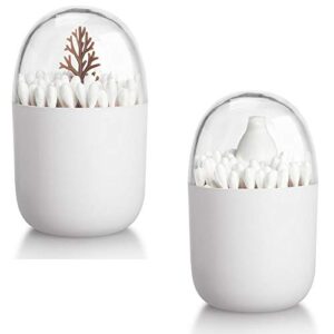 homdsim 2 pack creative cotton swab holder,cotton bud small q-tips toothpicks brushes holder box case storage organizer jar with clear lid dustproof cover