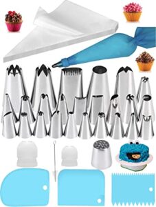 piping bag and tips set, cake piping set for baking with reusable piping bags and tips, standard converters, silicone rings, decorating supplies for deviled egg, cake, cupcake and cookie icing