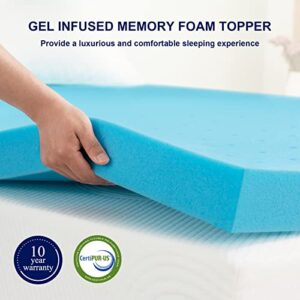 subrtex 4 Inch Memory Foam Mattress Topper Queen Gel-Infused Cooling Pad Pressure Relief Ventilated Bed Mattresses Topper, CertiPUR-US Certified Blue
