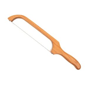 tyoaro wooden bread bow knife, cherry (16") - serrated sourdough cutter for homemade bagels, baguettes and more - right-handed, cuts thin, even slices - premium stainless steel