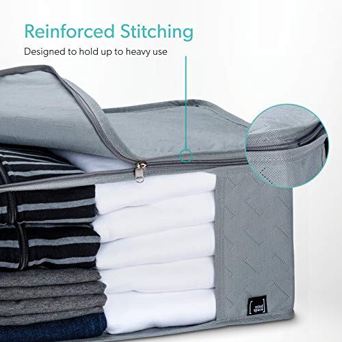 Wardrobe Clothes Organizer - Clothes Storage Bag - Thick Fabric & Reinforced Handles for Comforters, Blankets, Bedding, Foldable with Sturdy Zipper, Clear Window with White Card Tag, 2 Pack, Grey