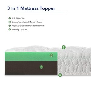 Twin Extra Long (Twin XL) Mattress Topper, Homhougo Medium Firm Memory Foam with Soft Pillow Top, 4-Inch Triple Layer Bed Topper for Pain Relief