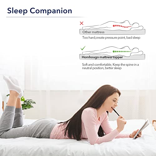 Twin Extra Long (Twin XL) Mattress Topper, Homhougo Medium Firm Memory Foam with Soft Pillow Top, 4-Inch Triple Layer Bed Topper for Pain Relief