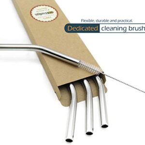 GFDesign Big Drinking Straws Reusable 12 Inches Extra Long 9mm Extra Wide SUS 304 Food-Grade 18/8 Stainless Steel - Set of 4 with 2 Cleaning Brushes - Bent