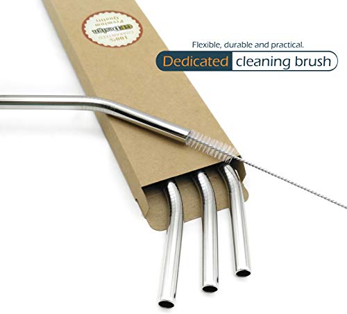 GFDesign Big Drinking Straws Reusable 12 Inches Extra Long 9mm Extra Wide SUS 304 Food-Grade 18/8 Stainless Steel - Set of 4 with 2 Cleaning Brushes - Bent