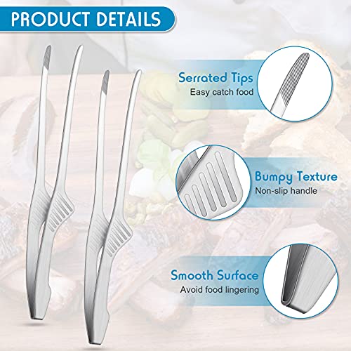 Korean and Japanese BBQ Tongs Self-Standing Grill Tongs Non-Slip Cooking Utensils Stainless Steel Tongs for Serving Food, Salad, Camping, Barbecue, Buffet, Oven with Support Stand (Silver,4 Pieces)