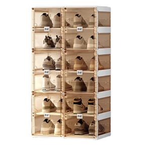 mayibox 2 rows of 12 compartments portable free stacking transparent thickened shoe box - side transparent locker - plastic simple shoe cabinet - storage 12 pairs of shoes(2 rows of 12 grids)