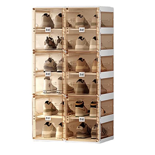 MAYIBOX 2 Rows of 12 Compartments Portable Free Stacking Transparent Thickened Shoe Box - Side Transparent Locker - Plastic Simple Shoe Cabinet - Storage 12 Pairs of Shoes(2 rows of 12 grids)