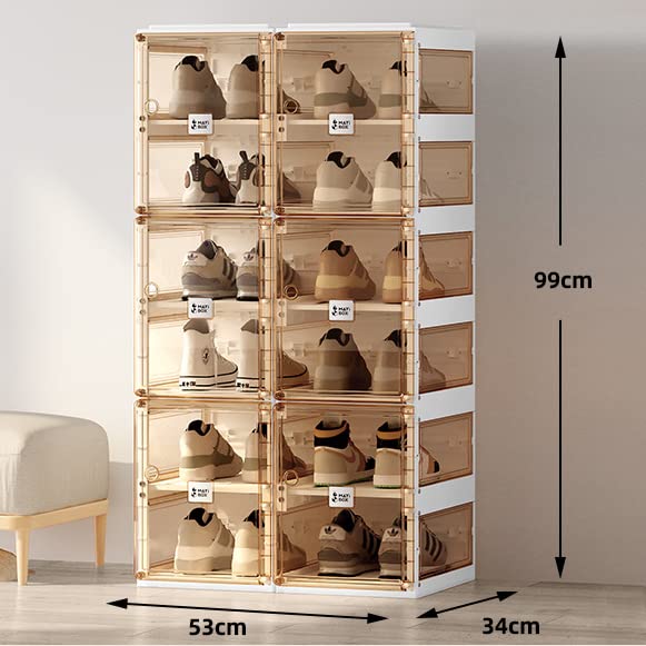 MAYIBOX 2 Rows of 12 Compartments Portable Free Stacking Transparent Thickened Shoe Box - Side Transparent Locker - Plastic Simple Shoe Cabinet - Storage 12 Pairs of Shoes(2 rows of 12 grids)