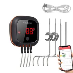 Inkbird Bluetooth Grill BBQ Meat Thermometer with 4 Probes Digital Wireless Grill Thermometer, Timer, Alarm,150 ft Barbecue Cooking Kitchen Food Meat Thermometer for Smoker, Oven, Drum