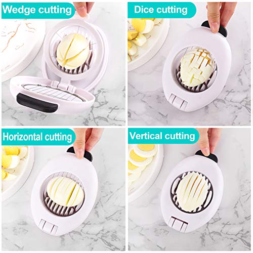 Egg Slicer for Hard Boiled Eggs,Easy to Cut Egg into Slices, Wedge and Dices, Sturdy ABS Body with Stainless Steel Wires,Non-slip Feet,Dishwasher Safe, BPA Free(WHITE)