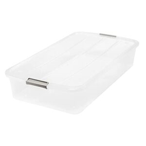 iris usa underbed buckle-up box 50 quart plastic storage container, clear (2 pack)