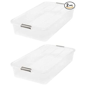 IRIS USA Underbed Buckle-Up Box 50 Quart Plastic Storage Container, Clear (2 Pack)