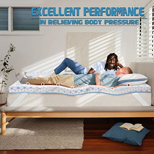 Mattress Topper Queen, 4 Inch Gel Memory Foam Mattress Topper, Cooling Mattress Pad Cover for Back Pain, Bed Topper with Breathable & Skin Friendly Cover, Soft & Support, CertiPUR-US Certified