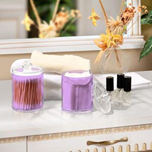 JUMBEAR 4 Pack Light Purple Solid Color Qtip Holder Dispenser with Lid 14 oz Clear Plastic Apothecary Jar Set for Bathroom Vanity Organizers Storage Containers