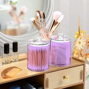 JUMBEAR 4 Pack Light Purple Solid Color Qtip Holder Dispenser with Lid 14 oz Clear Plastic Apothecary Jar Set for Bathroom Vanity Organizers Storage Containers