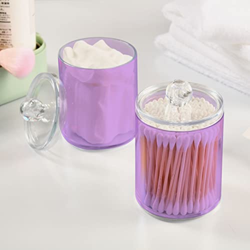 JUMBEAR 4 Pack Light Purple Solid Color Qtip Holder Dispenser with Lid 14 oz Clear Plastic Apothecary Jar Set for Bathroom Vanity Organizers Storage Containers