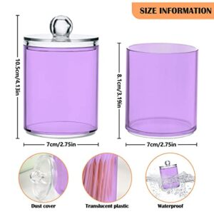 JUMBEAR 4 Pack Light Purple Solid Color Qtip Holder Dispenser with Lid 14 oz Clear Plastic Apothecary Jar Set for Bathroom Vanity Organizers Storage Containers