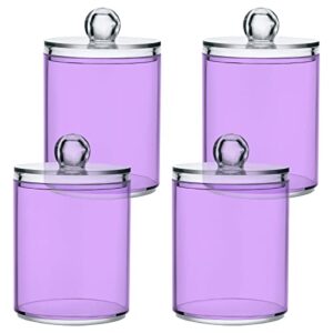 JUMBEAR 4 Pack Light Purple Solid Color Qtip Holder Dispenser with Lid 14 oz Clear Plastic Apothecary Jar Set for Bathroom Vanity Organizers Storage Containers