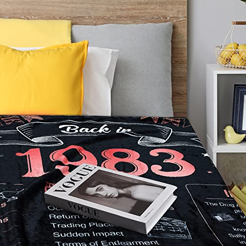 Happy 40th Birthday Gifts for Women Men Blanket 1983 40th Birthday Anniversary Weeding Decorations Turning 40 Year Old Bday Gift Idea for Wife Husband Mom Dad Back in 1983 Throw Blanket 60Lx50W Inch