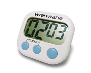 wrenwane digital kitchen timer (upgraded), no frills, simple operation, big digits, loud alarm, magnetic backing, stand, white (1) (1) (1)