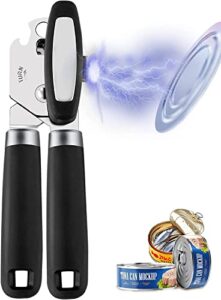 can opener manual with magnet,hand held can opener smooth edge,strong good grips safety can opener heavy duty for safe cut,handheld manual can opener with sharp cutting wheel,black