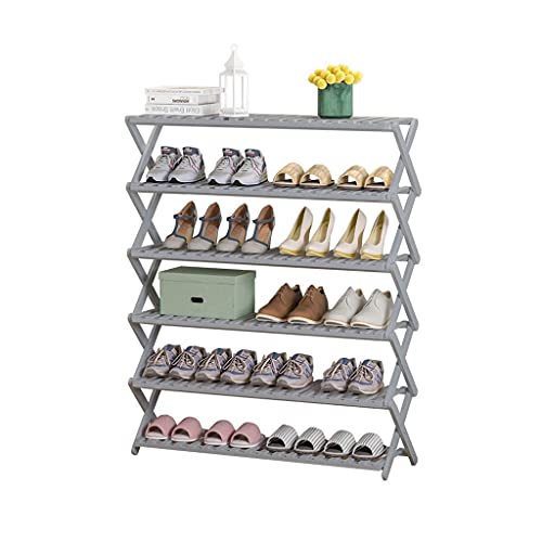 6-Tier Foldable Bamboo Shoe Organizer Rack, Bamboo Stackable Shoe Shelf Storage Organizer, Shoe Rack Household Shelves Multifunctional Storage Free Standing Shoe Shelf Grey