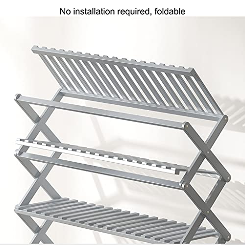 6-Tier Foldable Bamboo Shoe Organizer Rack, Bamboo Stackable Shoe Shelf Storage Organizer, Shoe Rack Household Shelves Multifunctional Storage Free Standing Shoe Shelf Grey