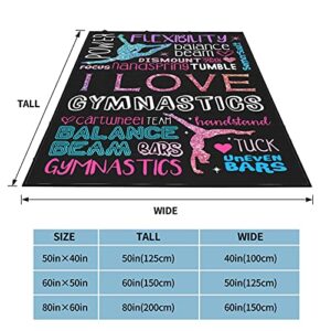 I Love Gymnastics Blanket,Colorful Design Sport Lover Womens Gift Flannel Fleece Blanket Super Soft Sofa Bed Throw Blanket Velvet Lightweight Travel Blanket Luxurious Carpet for Women Girls,80"X60"