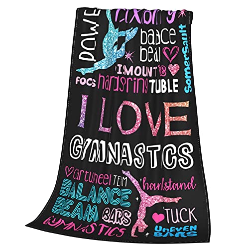 I Love Gymnastics Blanket,Colorful Design Sport Lover Womens Gift Flannel Fleece Blanket Super Soft Sofa Bed Throw Blanket Velvet Lightweight Travel Blanket Luxurious Carpet for Women Girls,80"X60"