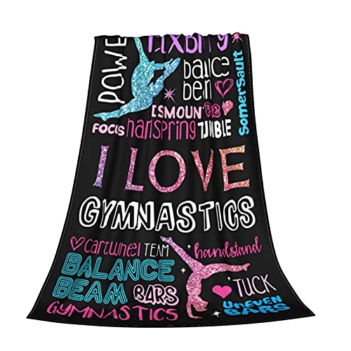 I Love Gymnastics Blanket,Colorful Design Sport Lover Womens Gift Flannel Fleece Blanket Super Soft Sofa Bed Throw Blanket Velvet Lightweight Travel Blanket Luxurious Carpet for Women Girls,80"X60"