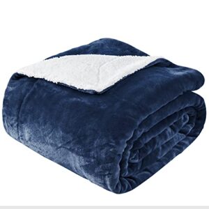 BEDELITE Sherpa Fleece Blanket Navy Blue Throw Blanket for Couch & Bed- 480GSM Thick Warm Winter Blankets, Super Soft & Cozy Fuzzy Blanket (50" X 60")