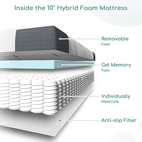 10 Inch Memory Foam and Innerspring Hybrid Mattress Medium Firm Feel Queen-Size Mattress