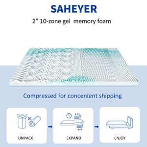 SAHEYER 2 Inch Twin Mattress Topper, 10-Zones Memory Foam Mattress Topper, Gel Infused Cooling Mattress Topper for Back Pain, Ergonomic Design Skin-Friendly, CertiPUR-US Certified Bed Topper