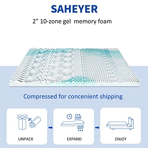 SAHEYER 2 Inch Twin Mattress Topper, 10-Zones Memory Foam Mattress Topper, Gel Infused Cooling Mattress Topper for Back Pain, Ergonomic Design Skin-Friendly, CertiPUR-US Certified Bed Topper