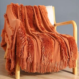 blagic extra soft throw blanket for couch-lightweight cozy blankets and throws for bed & sofa, decorative fuzzy throw blanket with tassels(orange rust,50 x 60 in)