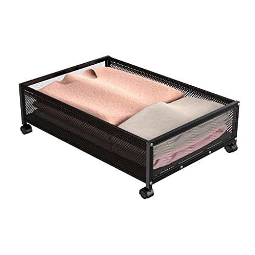 JEMMCO Under Bed Metal Storage Basket, Under Bed Storage with Wheels, Rolling Storage, Underbed Storage Drawer for Shoes, Clothes, Toys, Blankets and Bedding Comforters, Black (Color : Without lid)