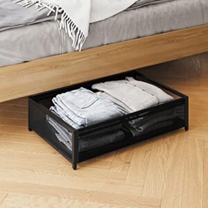 JEMMCO Under Bed Metal Storage Basket, Under Bed Storage with Wheels, Rolling Storage, Underbed Storage Drawer for Shoes, Clothes, Toys, Blankets and Bedding Comforters, Black (Color : Without lid)