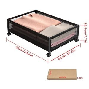 JEMMCO Under Bed Metal Storage Basket, Under Bed Storage with Wheels, Rolling Storage, Underbed Storage Drawer for Shoes, Clothes, Toys, Blankets and Bedding Comforters, Black (Color : Without lid)