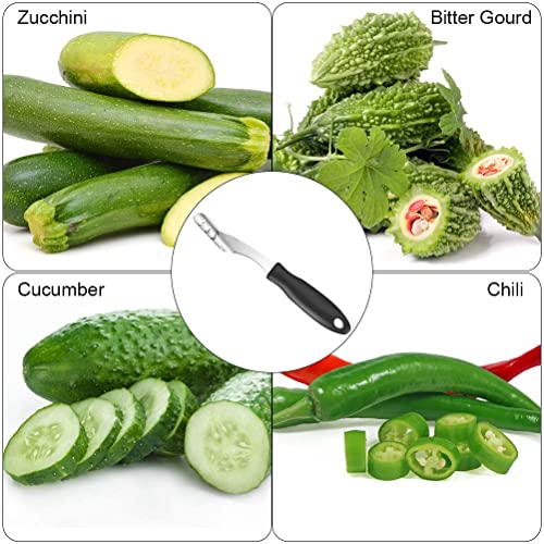 Jalapeno Pepper Corer,FIOTOK Stainless Steel Chili Corer Remover kitchen Tool with Serrated Slice and Rubber Handle Easily Seed Remover or Slice off Vegetables tops for Barbecue Roasting Peppers