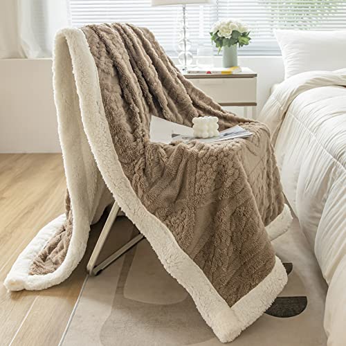 Warm Sherpa Fleece Throw Blanket Thick Throw Soft Plush Fluffy Boho Tufted Blanket for Bed Sofa Couch, Cozy Warm Velvet Fleece Throw for Winter, Camel 50''x60''