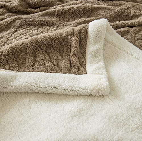 Warm Sherpa Fleece Throw Blanket Thick Throw Soft Plush Fluffy Boho Tufted Blanket for Bed Sofa Couch, Cozy Warm Velvet Fleece Throw for Winter, Camel 50''x60''