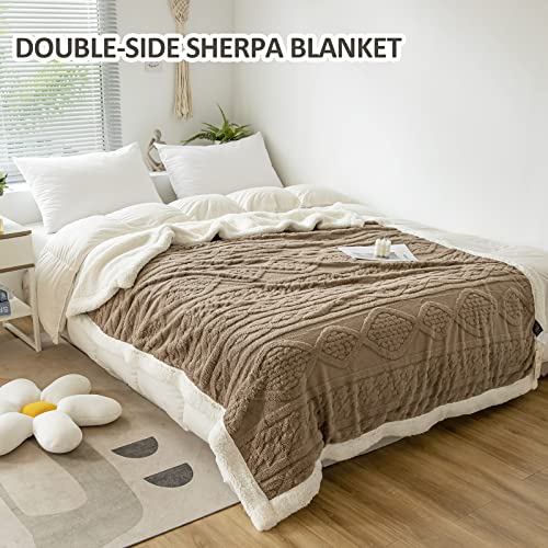 Warm Sherpa Fleece Throw Blanket Thick Throw Soft Plush Fluffy Boho Tufted Blanket for Bed Sofa Couch, Cozy Warm Velvet Fleece Throw for Winter, Camel 50''x60''
